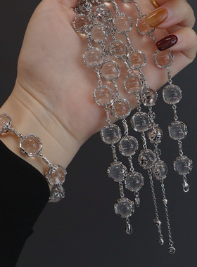 新款设计10mm天然白水晶手链雪花镶嵌清透白水晶小众轻奢手串