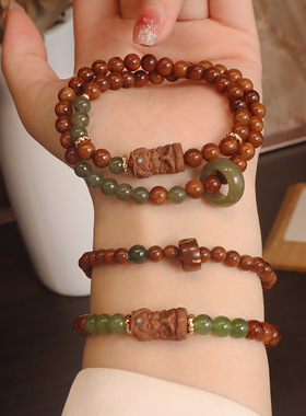 天然库克菩提气质手串和田玉跑环双圈财神扎基拉姆国风情侣手链