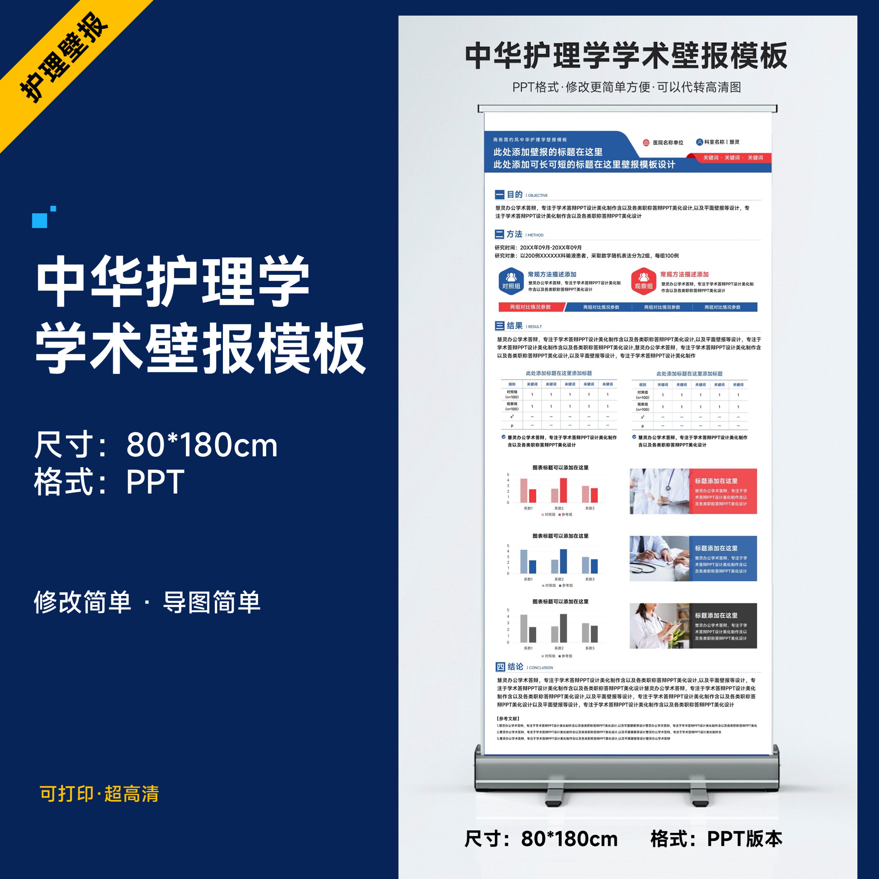 中华护理学学术文献综述壁报PPT模板图片设计美化制作排版