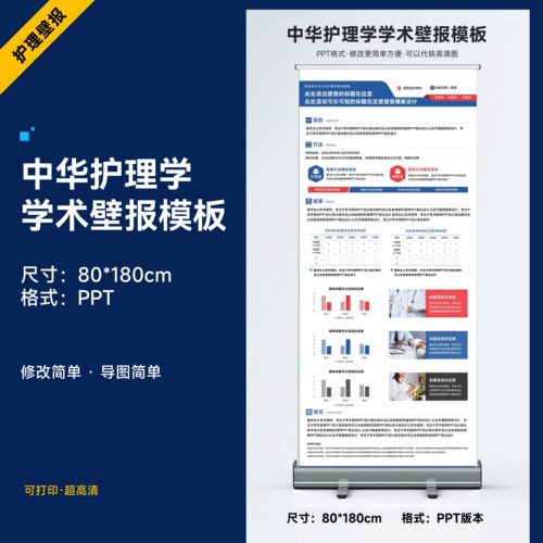 中华护理学学术文献综述壁报PPT模板图片设计美化制作排版