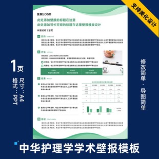 简约绿色中华护理学学术壁报PPT模板图片设计美化制作排版