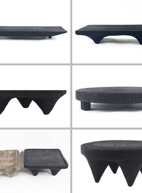 木摆盘桌面黑色碳化木质托盘茶盘