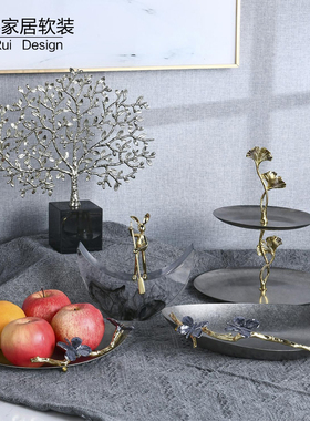 双层银杏收纳盘发财树抽象划船兔