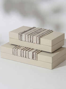 现代简约进口皮U实木装饰盒托盘纸巾盒样板间客厅桌面收纳装饰品