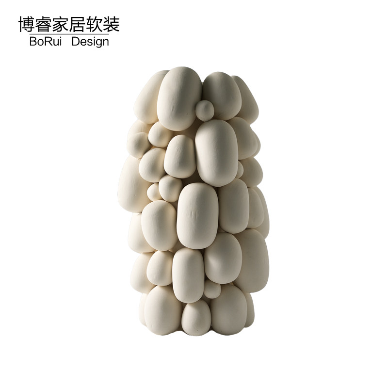现代新中式酒店样板房间艺术品装饰摆件石头拼接陶瓷花瓶花器摆设