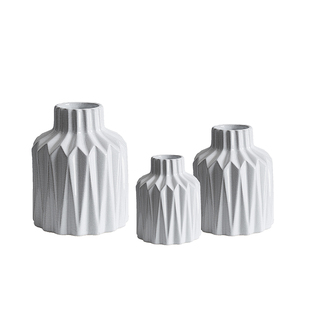 纹白色花瓶 创意陶瓷时尚 饰品折纸花瓶花器花插摆件 现代家居装