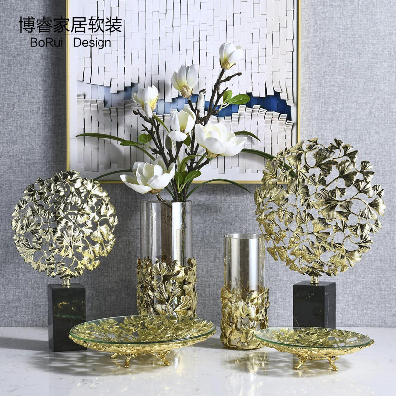 欧式水晶玻璃银杏叶花瓶果盘树叶摆件家居样板间客厅玄关工艺装饰