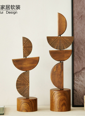 木摆件中式玄关几何木雕摆件装饰
