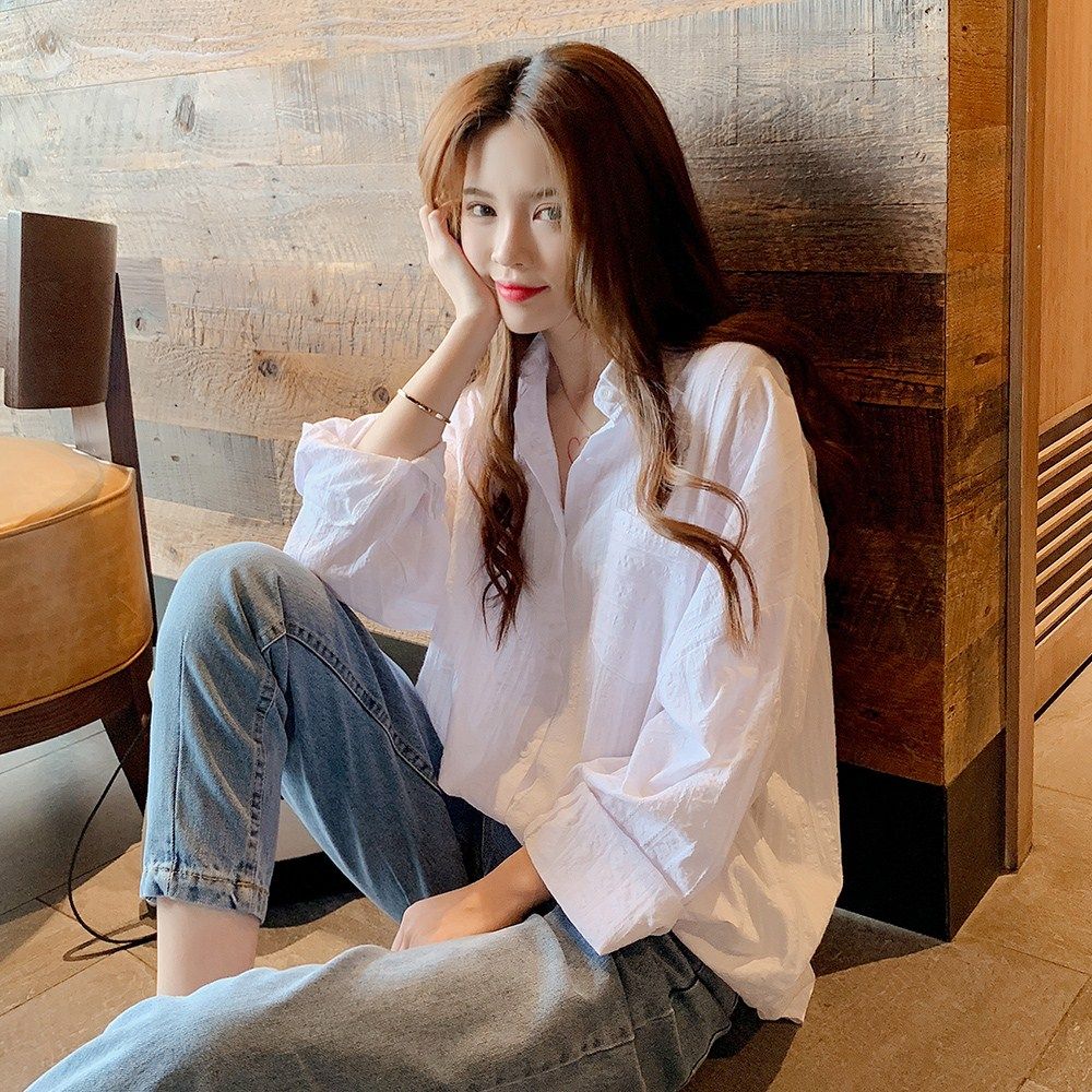 白色棉麻衬衫女长袖中长款韩版宽松2020春秋新款复古港味女士衬衣