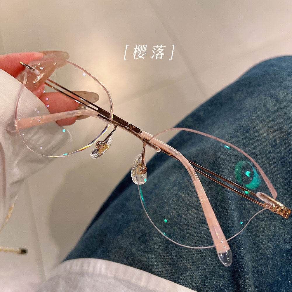甜妹早八精致显瘦切边无框潮流ins百搭小众款眼镜可定制度数98155