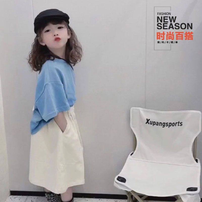 新款女童港风夏季a类韩版洋气潮流短袖爆款阔腿裤款纯棉T恤两件套