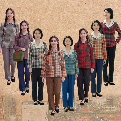 复古70年代风格格子衬衫女套装怀