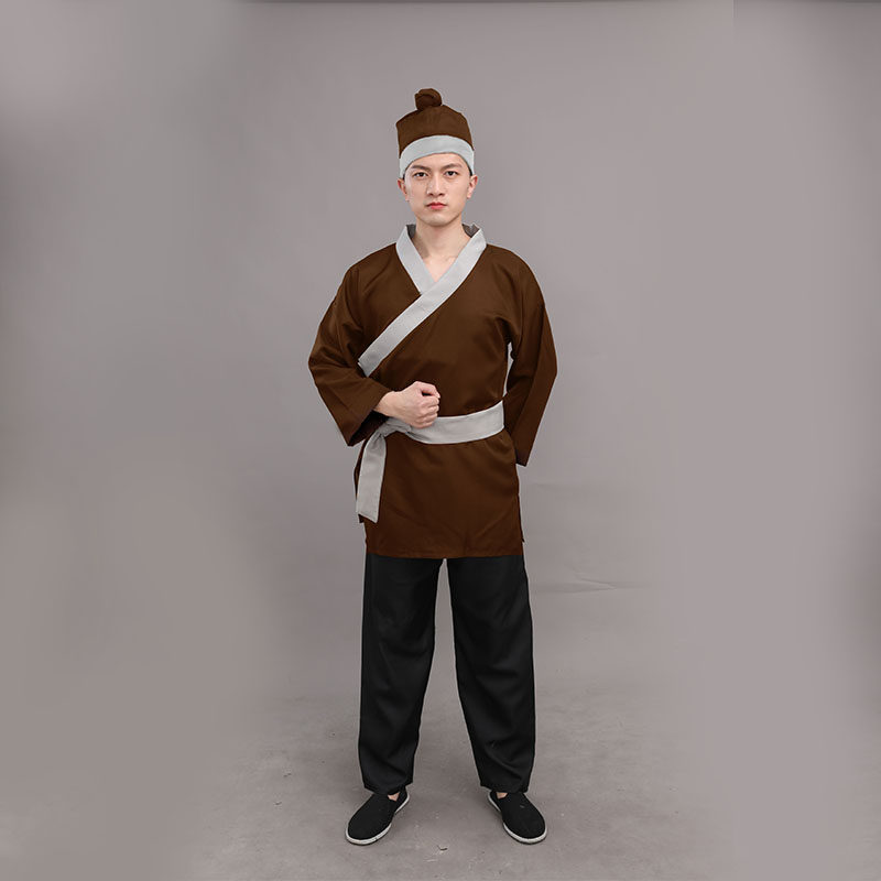 男女百姓表演出服古装汉服成人戏曲舞台扮演服茶馆店小二船夫轿夫 - 实物图