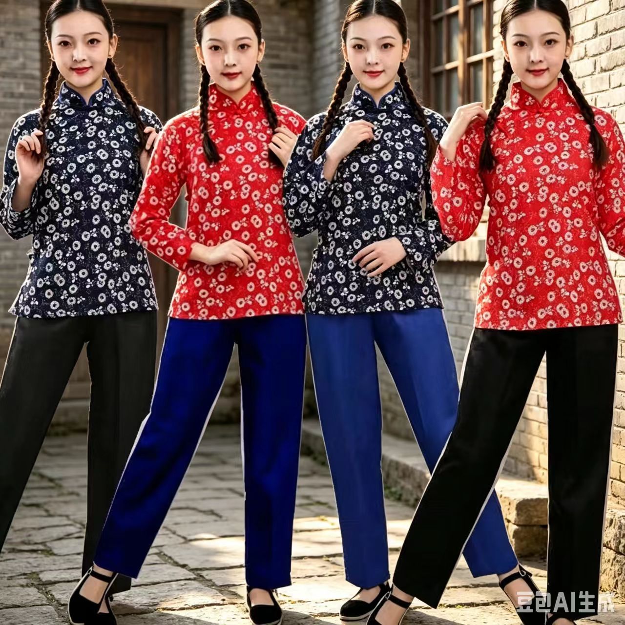 村姑阿庆嫂碎花演出服女夏季民国