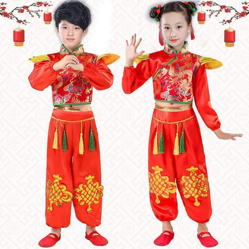 儿童中国风演出服男女通用喜庆打