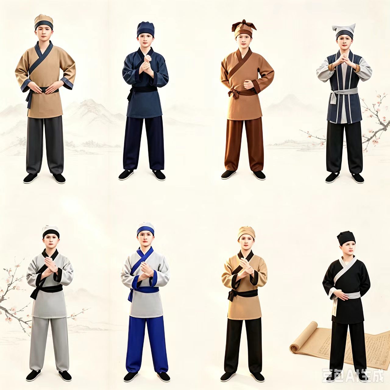 2026秋季新款古装汉服男女交领演出服装店小二书童茶艺工作服