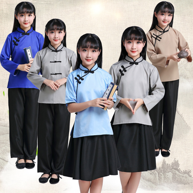 儿童民国风演出服女学生装盘扣立