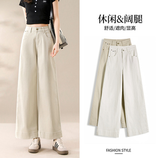 窄版阔腿牛仔裤女2025新款春秋高级感宽松慵懒风高腰垂感直筒裤子