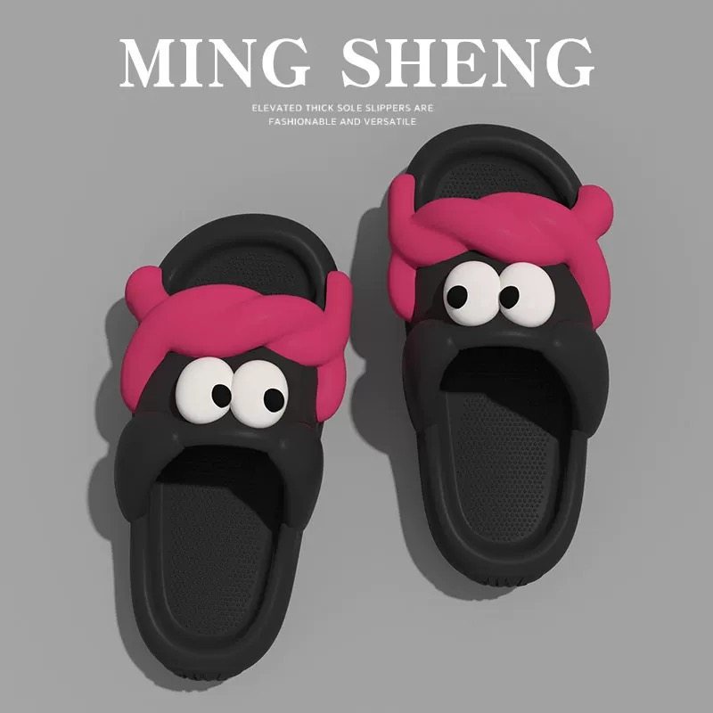 麻花大眼睛凉拖鞋女夏季室内厚底居家软底防滑学生搞怪卡通凉拖鞋