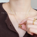 VenusFreeCo转运珠18k镀金 3环异形宝石绿钻金豆豆精致锁骨链项链