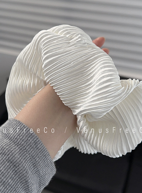 超大号定制!水波纹光泽感褶皱大号超大花大肠发圈黑白灰色头绳