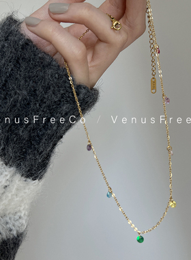 18k镀金彩色钻锁骨链项链