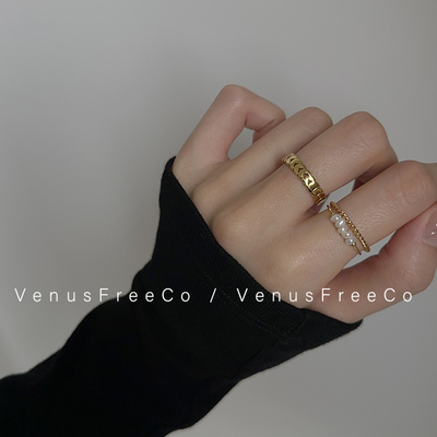 18k镀金法式爱心珍珠麻花戒指