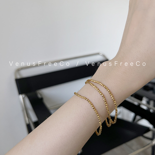 星光闪 碎金子18K镀金叠戴万搭金珠珠不规则切割弹力绳手链不褪色