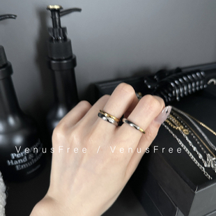 金银拼色 不褪色18k镀金双层设计感圆弧形戒指环叠戴简约光面小众