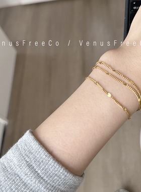 日常闪亮18k镀金多层闪闪波光流苏亮片精致细手链搭配欧美ins简约