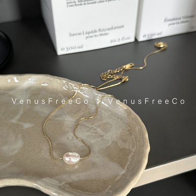 18k镀金天然异形珍珠锁骨链