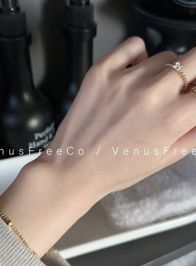 18k镀金法式闪钻珠珠戒指