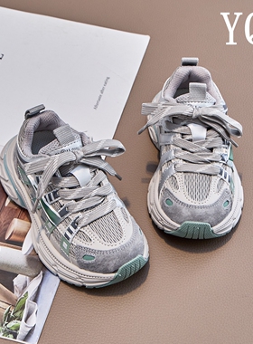 男童老爹鞋2025春秋新款鞋子防水皮面儿童运动鞋女童中大童跑步鞋