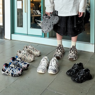 儿童鞋子2025春秋季新款女童运动鞋复古做旧蜘蛛侠绑带男童老爹鞋