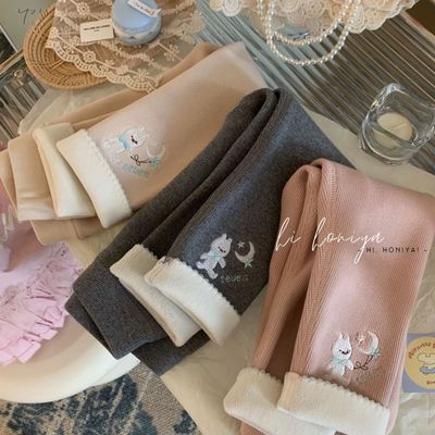 2025秋冬新款卡通刺绣加绒女童外穿打底裤韩版修身中小童百搭