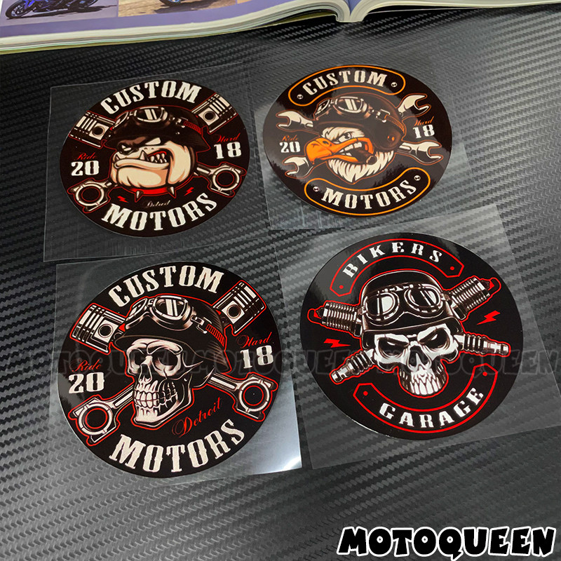 适用老鹰骷髅头贴纸哈雷复古电动摩托车改装饰油箱边盖挡风贴花