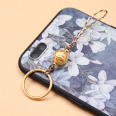 金钱滚滚来黄铜指环扣手机挂饰钥匙挂件女车钥匙复古情侣红绳系列