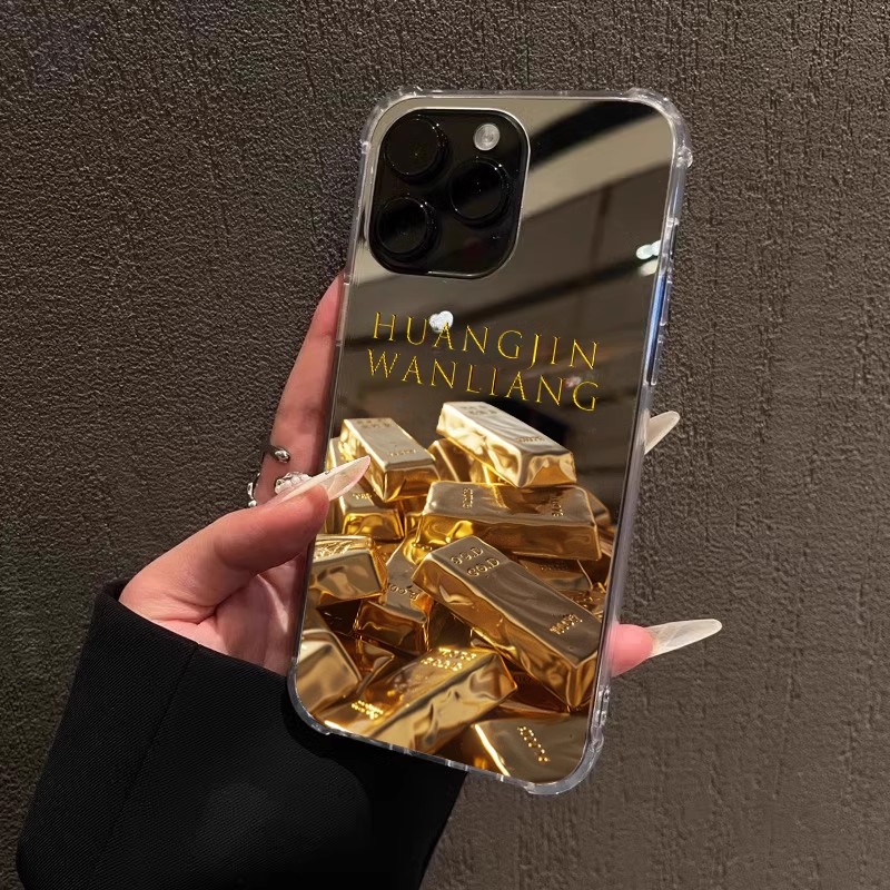 黄金万两适用iPhone15pro苹果16手机壳华为pura70周边红米note9镜面mate60个性vivox90小米