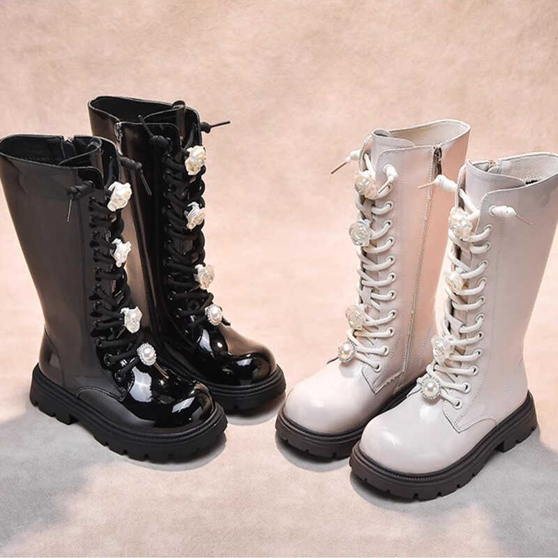 高筒靴秋冬季玫瑰加绒女童时尚