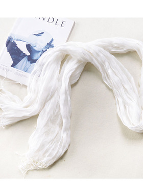 夏季亚麻围巾纯色超薄窄小尺寸文艺百搭护颈装饰白色棉麻细长围巾