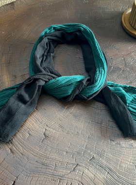 1米长夏季小尺寸围巾颈巾拼色棉麻围巾文艺森系丝巾披肩小版拼接