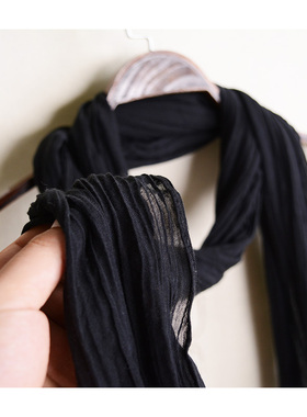 长条围巾细长款搭配装饰护颈黑色围巾女秋冬季棉麻丝巾优雅白紫色