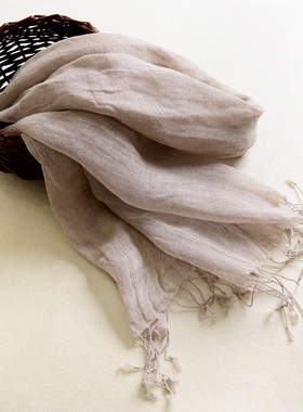 卡贝伊人新款原色亚麻围巾春秋薄款纯色文艺百搭素色棉麻丝巾搭配