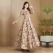 2025春秋新款 连衣裙女长袖 高端精致气质收腰显瘦超长裙到脚踝大摆