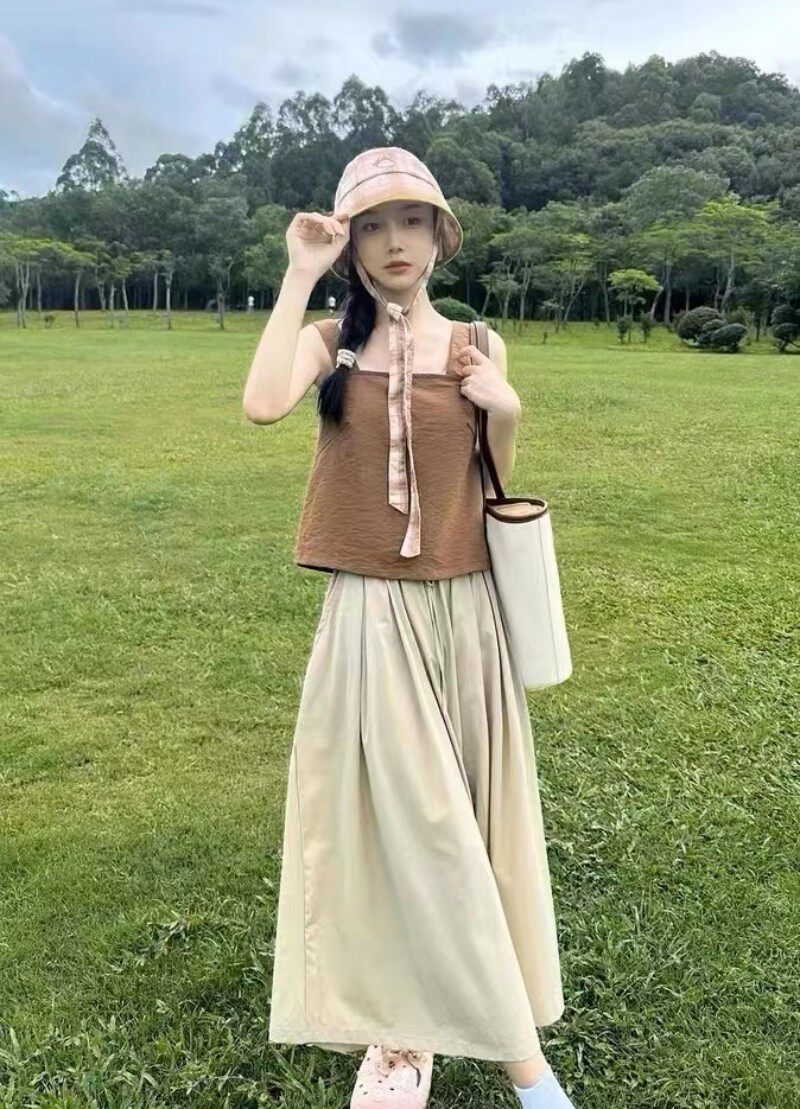 长裙日系慵懒风伞裙褶皱