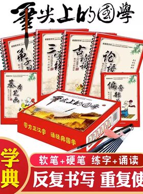 笔尖上的国学全6册偏旁部首 基本笔画 古诗词 三字经 弟子规速干无墨水写压槽字模练字帖多功能中小学生练字神器软笔硬笔钢笔毛笔