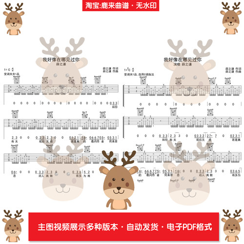 我好像在哪见过你 薛之谦 共2个版本 吉他谱 电子格式