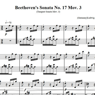 暴风雨第三乐章 贝多芬 No. 17 Mov. 3 钢琴谱 PDF电子格式
