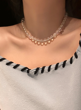 清透一夏透明白色水晶项链轻奢