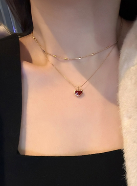 新年简约安可拉红爱心吊坠项链